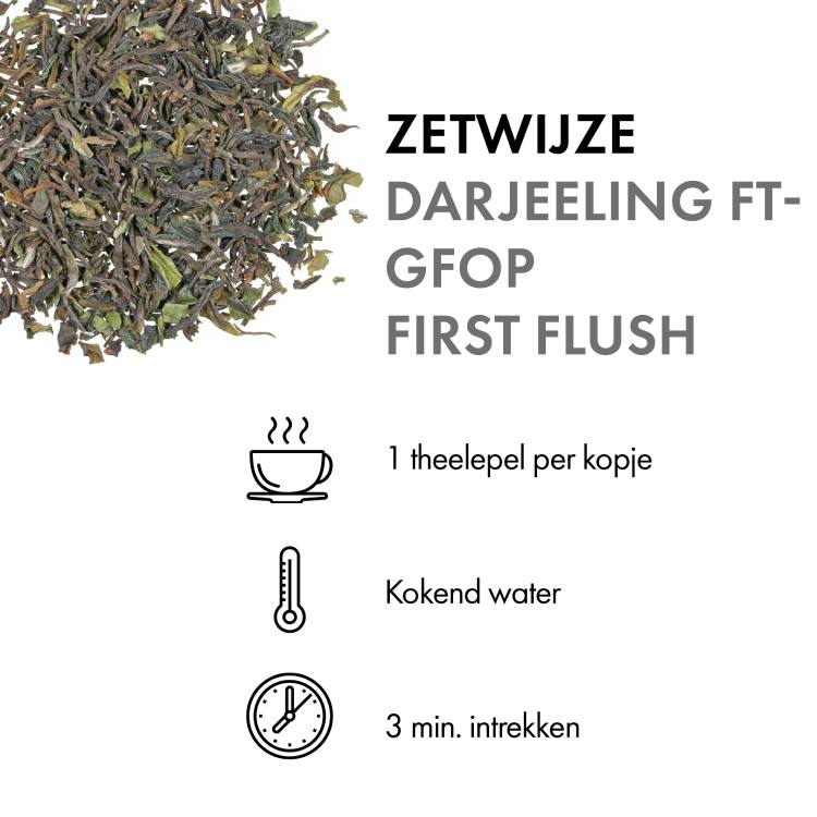 Zwarte thee Darjeeling FTGFOP First Flush (100 gr.) zetwijze