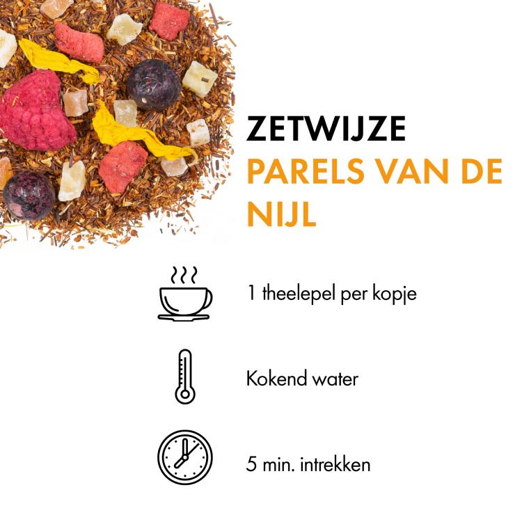 Rooibos thee Parels van de Nijl (100 gr.) zetwijze