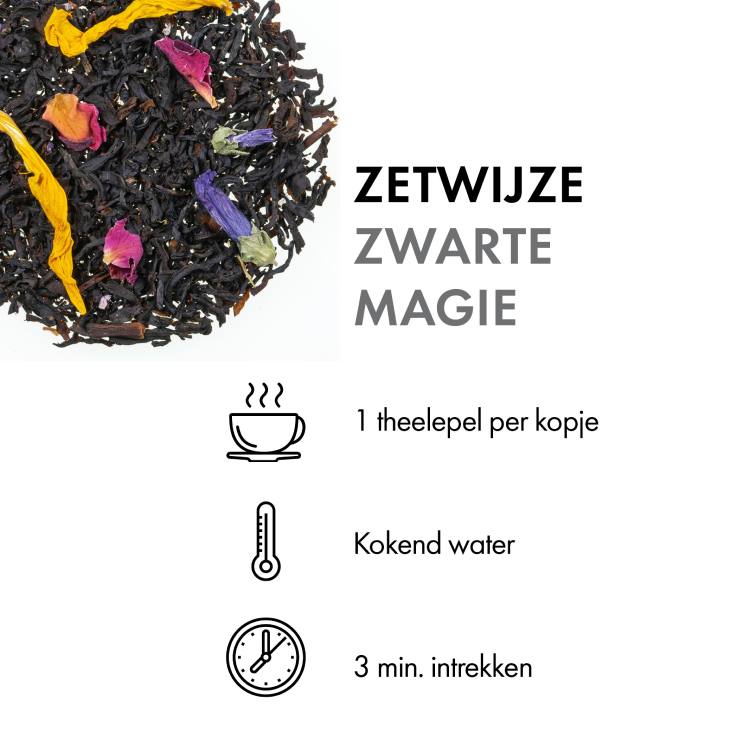 Zwarte thee Zwarte Magie (100 gr.) zetwijze
